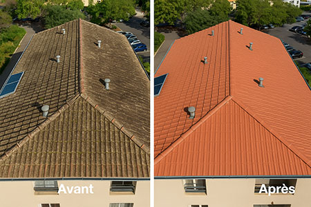 Remise en état de toit en tuiles béton immeuble résidentiel à Montpellier